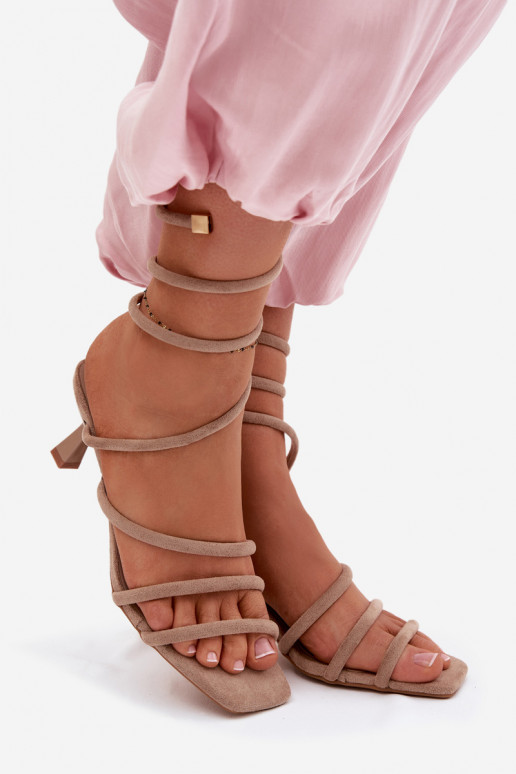 Dámske sandále s podpätkami S pruhmi béžová Samara