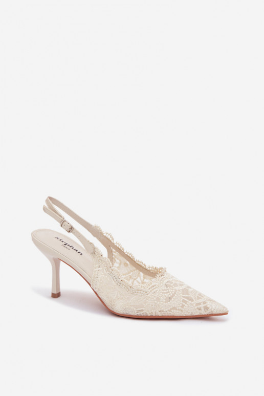 Čipkované sandále s tenkými podpätkami slonovina Carielle