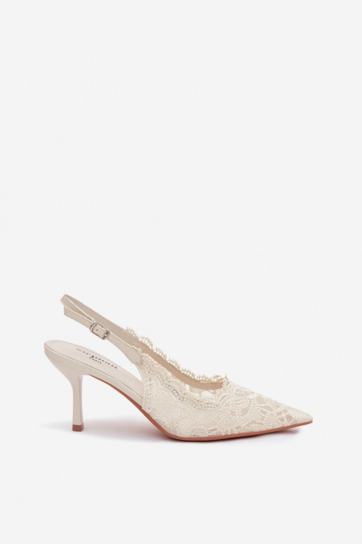 Čipkované sandále s tenkými podpätkami slonovina Carielle