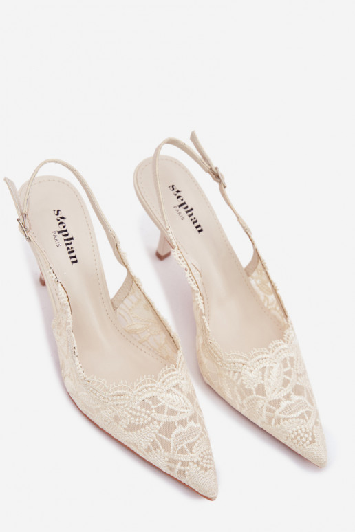 Čipkované sandále s tenkými podpätkami slonovina Carielle