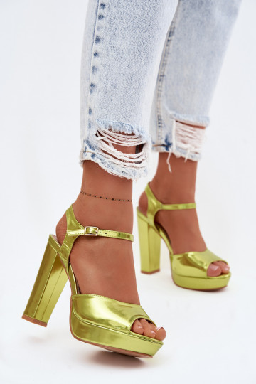 Dámske sandále Zapnuté vysokých opätkoch Príspevok NeonoIna Zieleń Nelissey 2