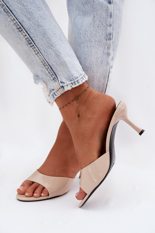 s lakovým efektom PapučeImitacji Skóry s tenkými podpätkami béžová Melissea