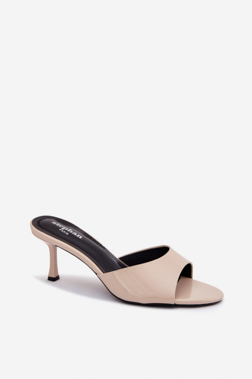 s lakovým efektom PapučeImitacji Skóry s tenkými podpätkami béžová Melissea