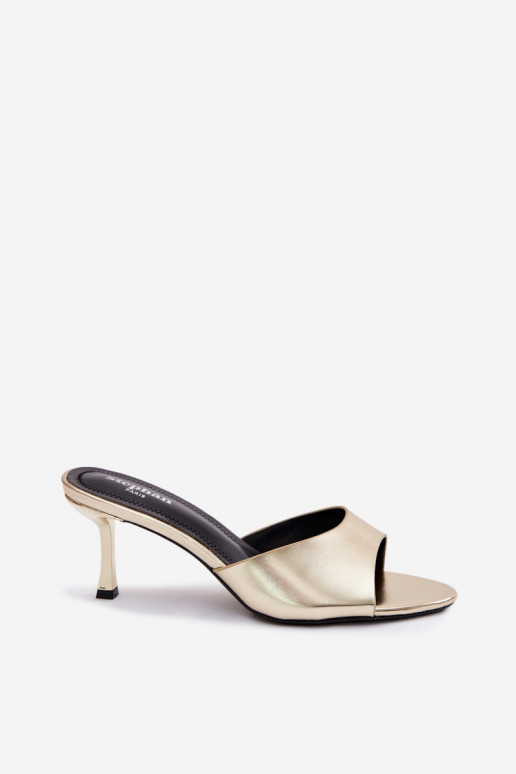 PapučeImitacji Skóry s tenkými podpätkami zlatej farby Melissea