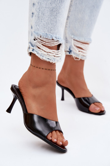 s lakovým efektom PapučeImitacji Skóry s tenkými podpätkami čierna Melissea 2