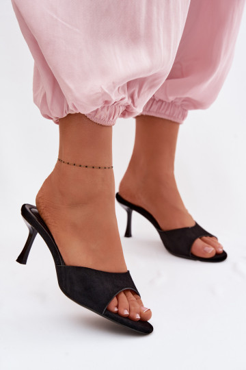 PapučeImitacji zo semišuu s tenkými podpätkami čierna Melissea