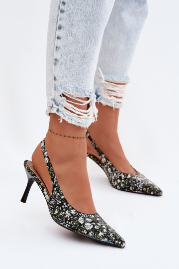 Zdobené Dámske sandále s tenkými podpätkami s kvetmi čierna Olivelle 2