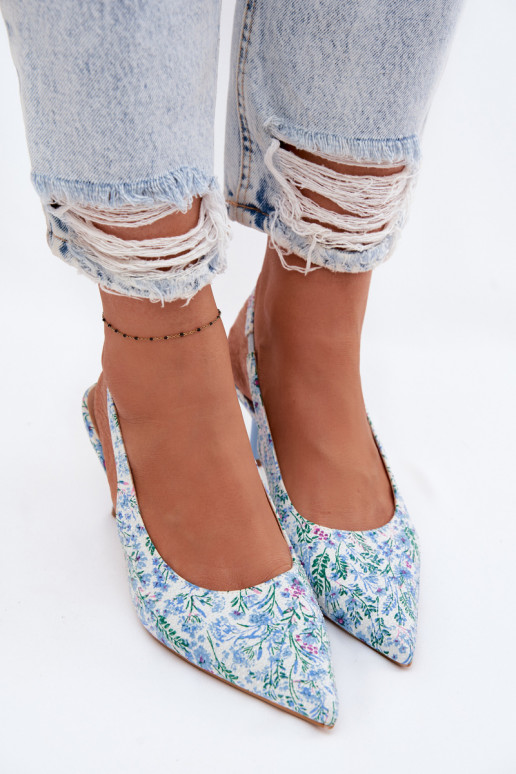 Zdobené Dámske sandále s tenkými podpätkami s kvetmi Modrá Olivelle