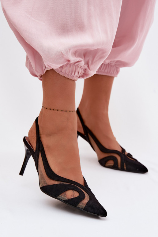 Dámske sandále s mriežkou s tenkými podpätkami čierna Cornelia