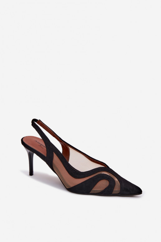 Dámske sandále s mriežkou s tenkými podpätkami čierna Cornelia