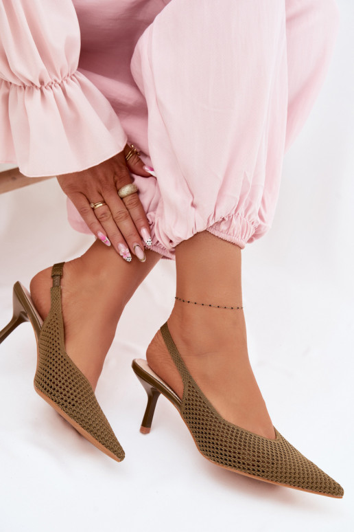 Dámske sandáleSieťovinago Máteriálu s tenkými podpätkami zelená farba Emiliana