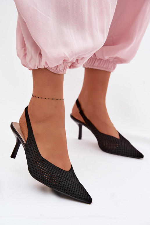 Dámske sandáleSieťovinago Máteriálu s tenkými podpätkami čierna Emiliana