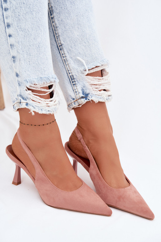 Dámske sandále s tenkými podpätkamiImitacji zo semišuu Ružová Saria