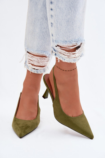 Dámske sandále s tenkými podpätkamiImitacji zo semišuu zelená farba Saria