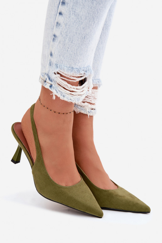 Dámske sandále s tenkými podpätkamiImitacji zo semišuu zelená farba Saria