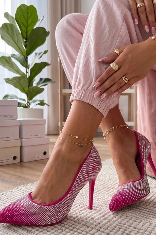 Ružové lodičky s kryštálmi Faustyna