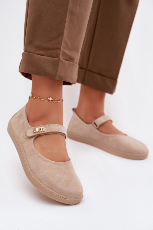 Kožené semišové baleríny Barefoot so remienkami Zazoo 10206 farby piesku