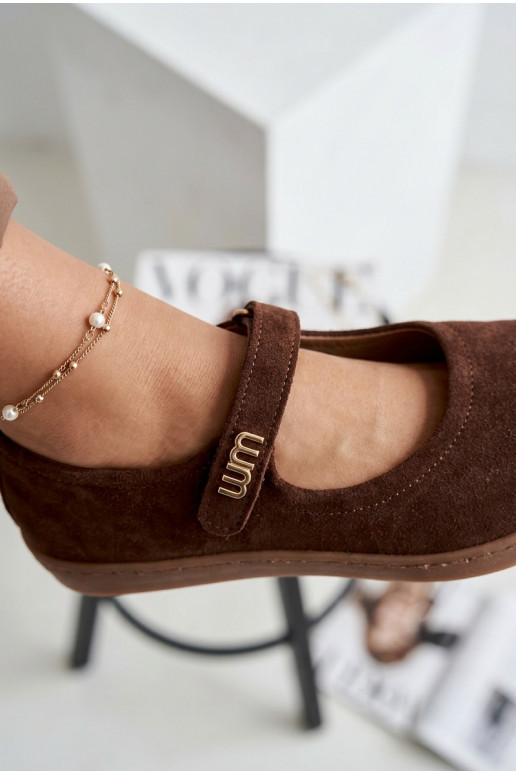 Kožené semišové baleríny Barefoot so remienkami Zazoo 10206 farby čokolády