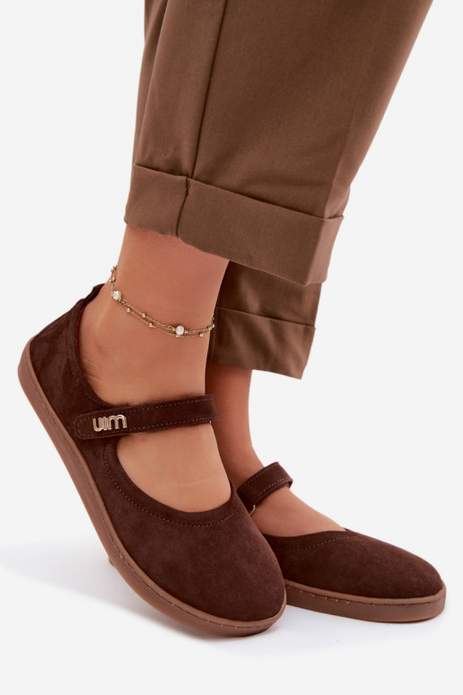 Kožené semišové baleríny Barefoot so remienkami Zazoo 10206 farby čokolády