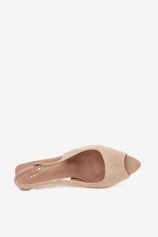 Dámske sandále s tenkými podpätkami z umelého semišu pieskové Sevina