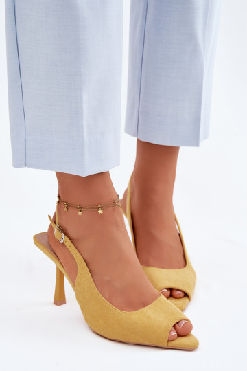 Dámske sandále s tenkými podpätkami z umelého semišu žlté Sevina