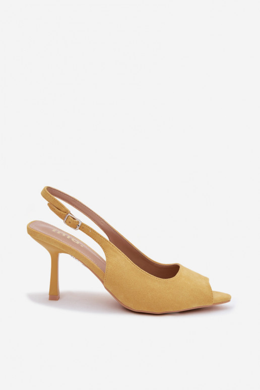 Dámske sandále s tenkými podpätkami z umelého semišu žlté Sevina