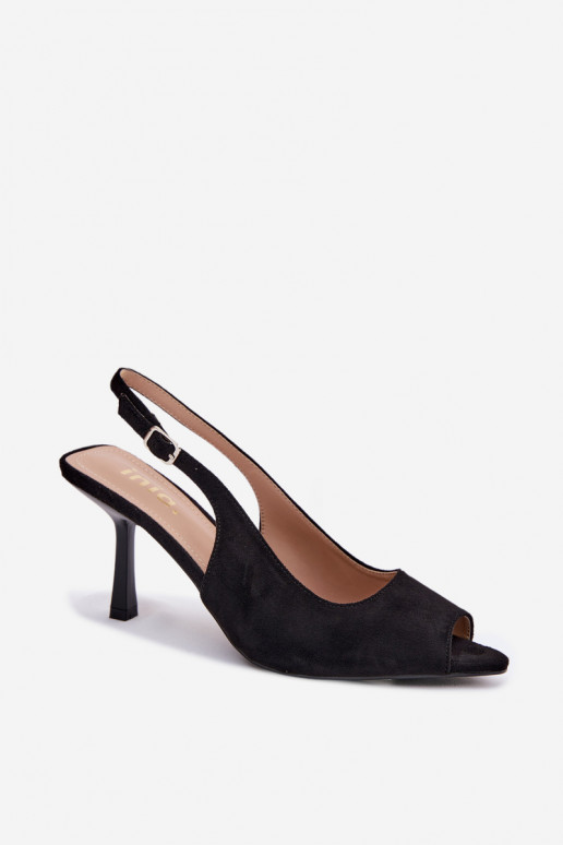 Dámske sandále s tenkými podpätkami z umelého semišu čierne Sevina