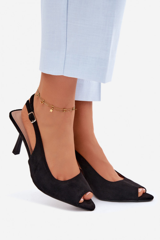 Dámske sandále s tenkými podpätkami z umelého semišu čierne Sevina