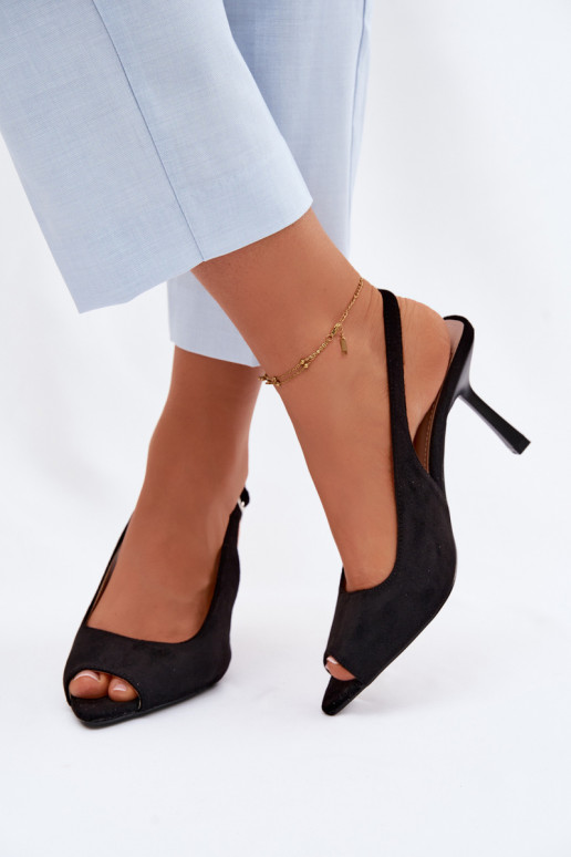 Dámske sandále s tenkými podpätkami z umelého semišu čierne Sevina