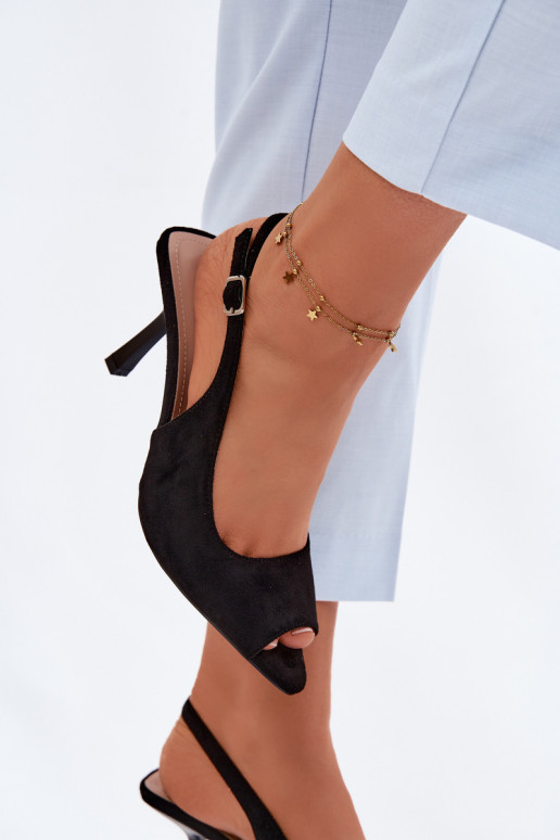 Dámske sandále s tenkými podpätkami z umelého semišu čierne Sevina