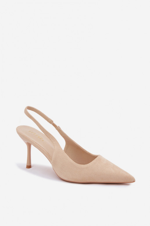 Dámske sandále s tenkými podpätkami z umelého semišu pieskové Kevina