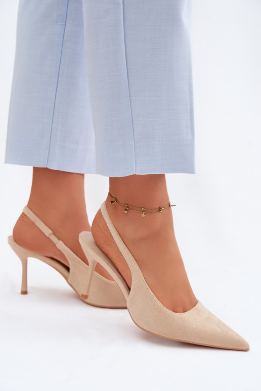 Dámske sandále s tenkými podpätkami z umelého semišu pieskové Kevina