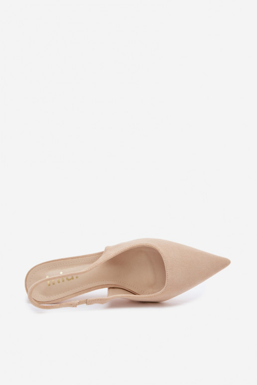 Dámske sandále s tenkými podpätkami z umelého semišu pieskové Kevina