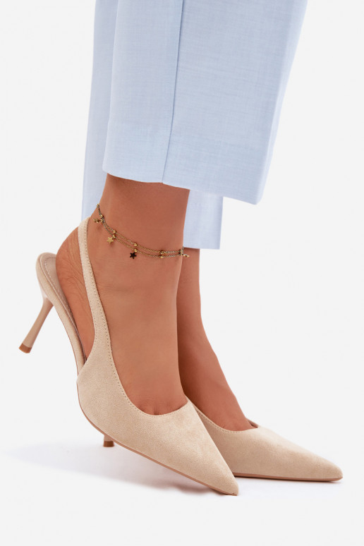 Dámske sandále s tenkými podpätkami z umelého semišu pieskové Kevina