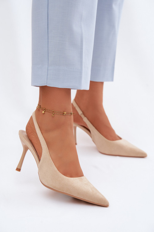Dámske sandále s tenkými podpätkami z umelého semišu pieskové Kevina