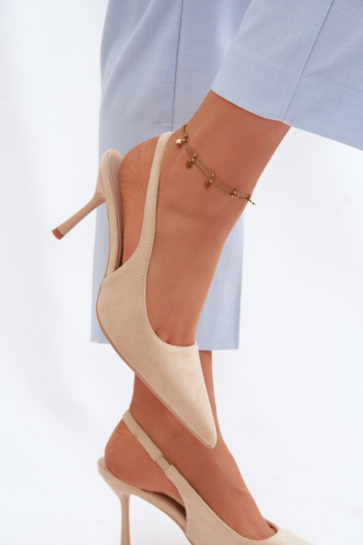 Dámske sandále s tenkými podpätkami z umelého semišu pieskové Kevina