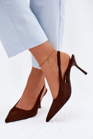 Dámske sandále s tenkými podpätkami z umelého semišu čokoládové Kevina