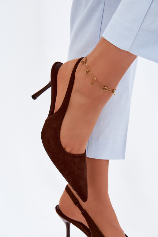 Dámske sandále s tenkými podpätkami z umelého semišu čokoládové Kevina