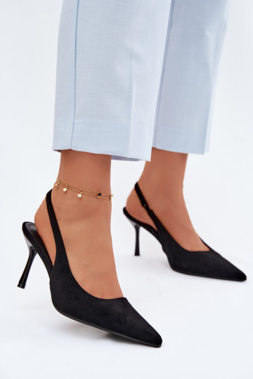 Dámske sandále s tenkými podpätkami z umelého semišu čierne Kevina