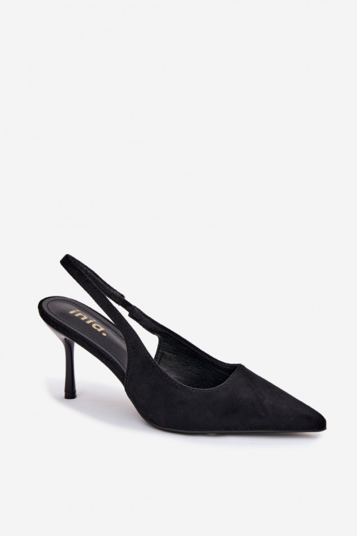 Dámske sandále s tenkými podpätkami z umelého semišu čierne Kevina