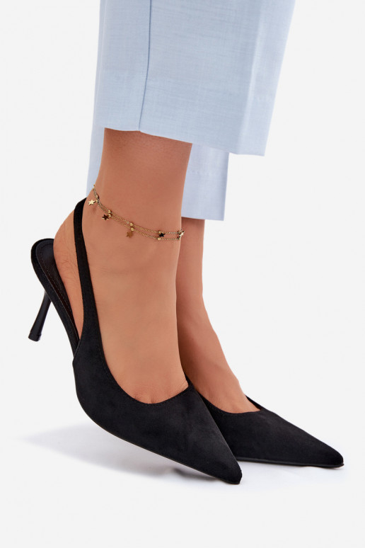 Dámske sandále s tenkými podpätkami z umelého semišu čierne Kevina