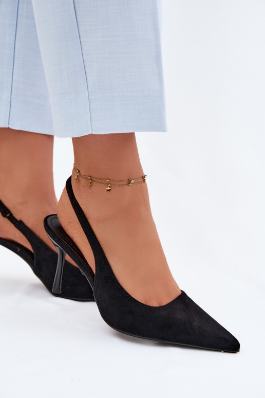 Dámske sandále s tenkými podpätkami z umelého semišu čierne Kevina