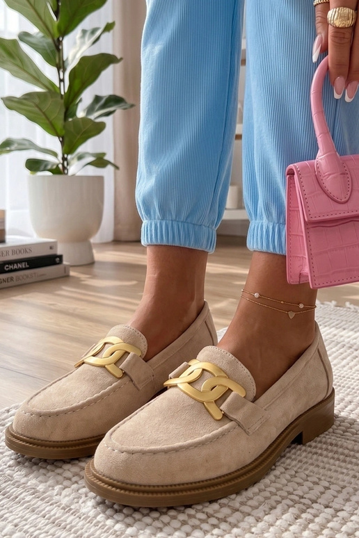 Pieskové mokasíny s dekoratívnou...