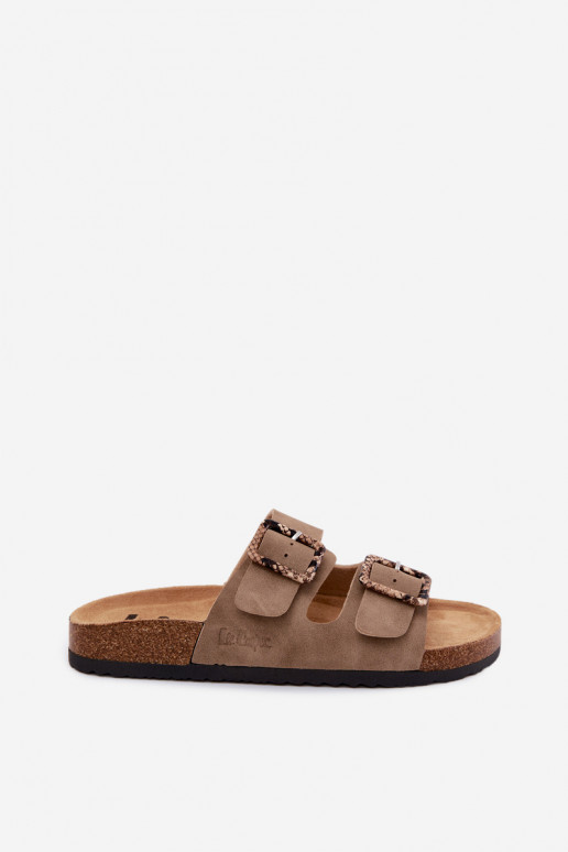 Dámske papuče s prackami Lee Cooper LCIN-26-35-4451L khaki farby