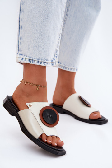 Kožené papuče Dámske geometrický dizajn Máciejka K7479-01 béžová-čierna