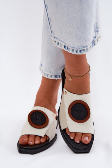 Kožené papuče Dámske geometrický dizajn Máciejka K7479-01 béžová-čierna 2