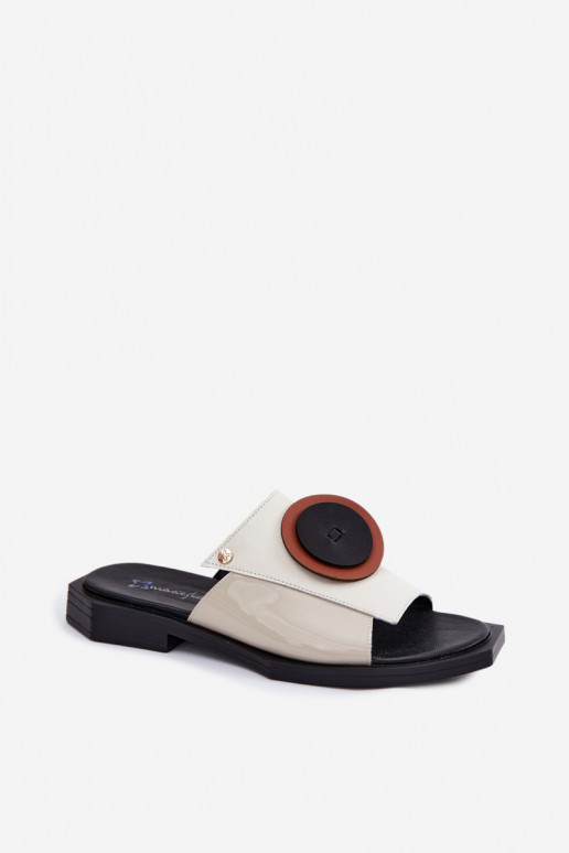 Kožené papuče Dámske geometrický dizajn Máciejka K7479-01 béžová-čierna