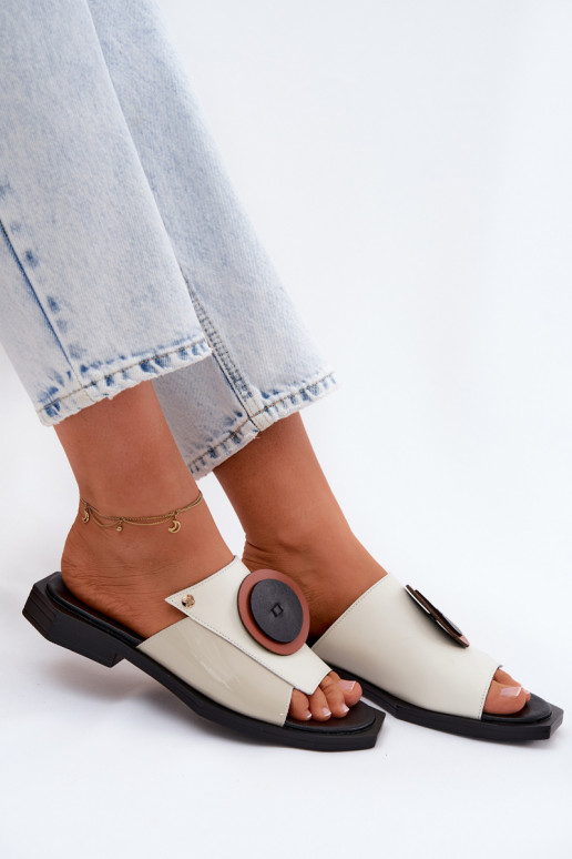 Kožené papuče Dámske geometrický dizajn Máciejka K7479-01 béžová-čierna