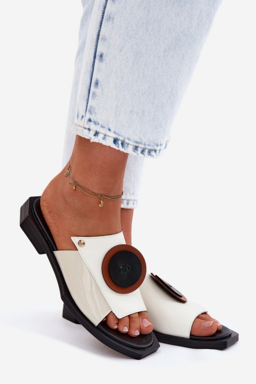 Kožené papuče Dámske geometrický dizajn Máciejka K7479-01 béžová-čierna