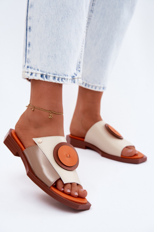 Kožené papuče Dámske geometrický dizajn Máciejka K7479-18 béžová-oranžová